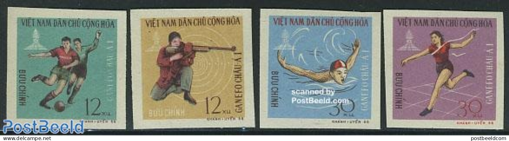 Vietnam 1966 GANEFO Games 4v Imperforated, Mint NH, Sport - Football - Shooting Sports - Sport (other And Mixed) - Swi.. - Schieten (Wapens)