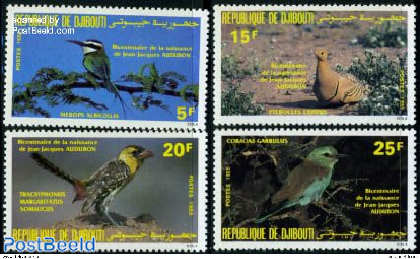 Djibouti 1985 Audubon, Birds 4v, Mint NH, Nature - Birds - Kingfishers - Yibuti (1977-...)