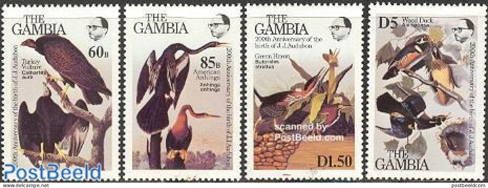 Gambia 1985 J.J. Audubon 4v, Mint NH, Nature - Birds - Birds Of Prey - Art - Paintings - Gambia (...-1964)