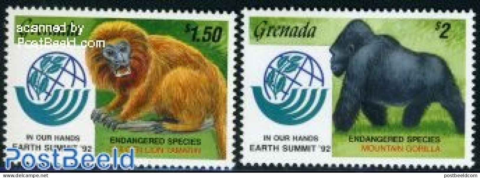 Grenada 1992 UNCED 2v, Mint NH, Nature - Environment - Monkeys - Milieubescherming & Klimaat