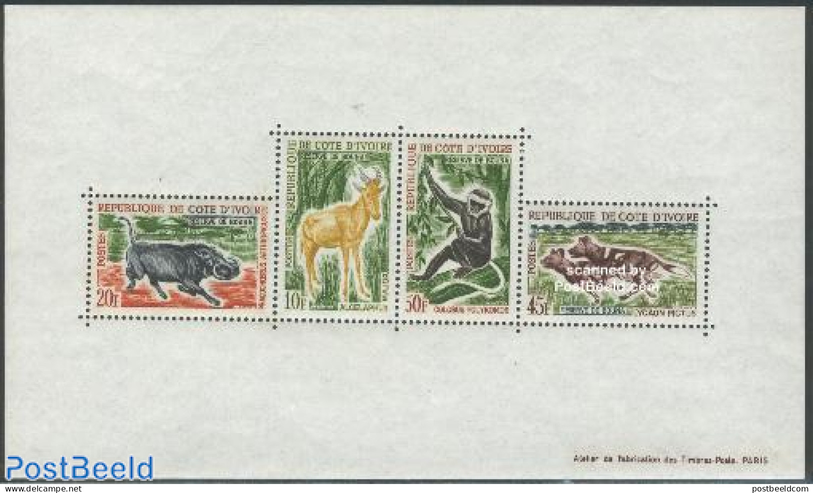 Ivory Coast 1963 Animals S/S, Mint NH, Nature - Animals (others & Mixed) - Monkeys - Neufs