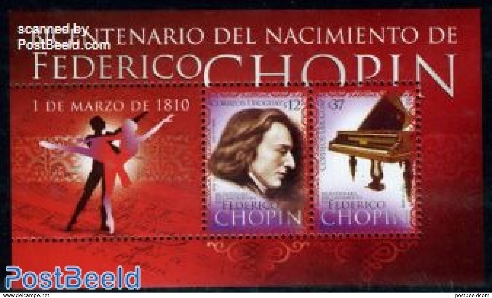 Uruguay 2010 Frederic Chopin S/s, Mint NH, Performance Art - Music - Musical Instruments - Musik
