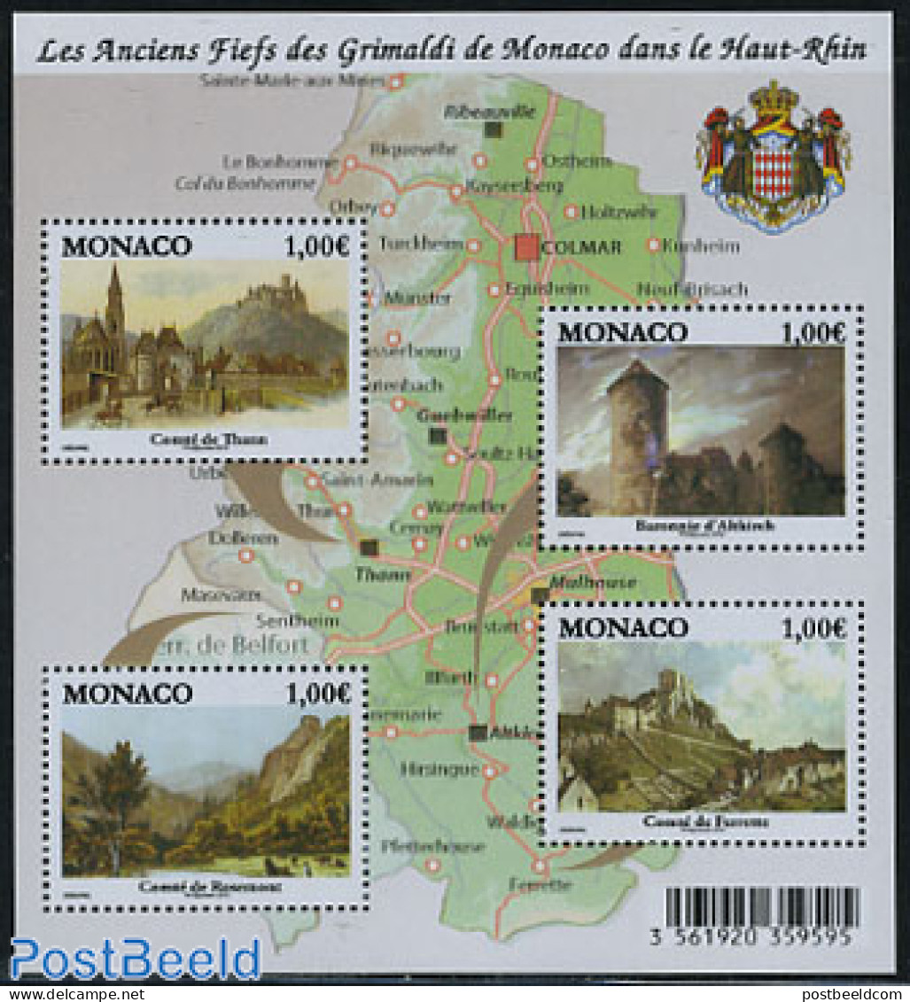 Monaco 2010 Rhine Castles Owned By Grimaldi Family S/s, Mint NH, Nature - Various - Horses - Maps - Art - Castles & Fo.. - Nuevos