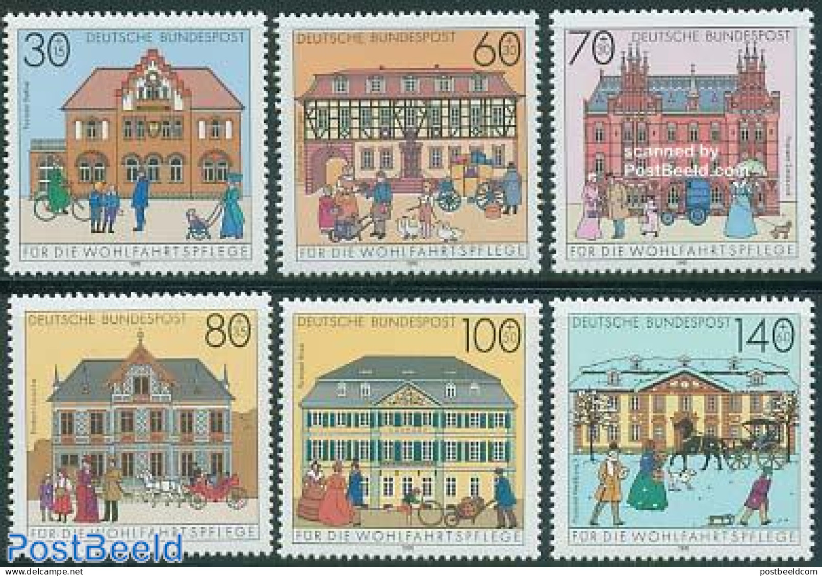 Germany, Federal Republic 1991 Welfare, Post Offices 6v, Mint NH, Nature - Sport - Dogs - Cycling - Post - Art - Archi.. - Nuevos
