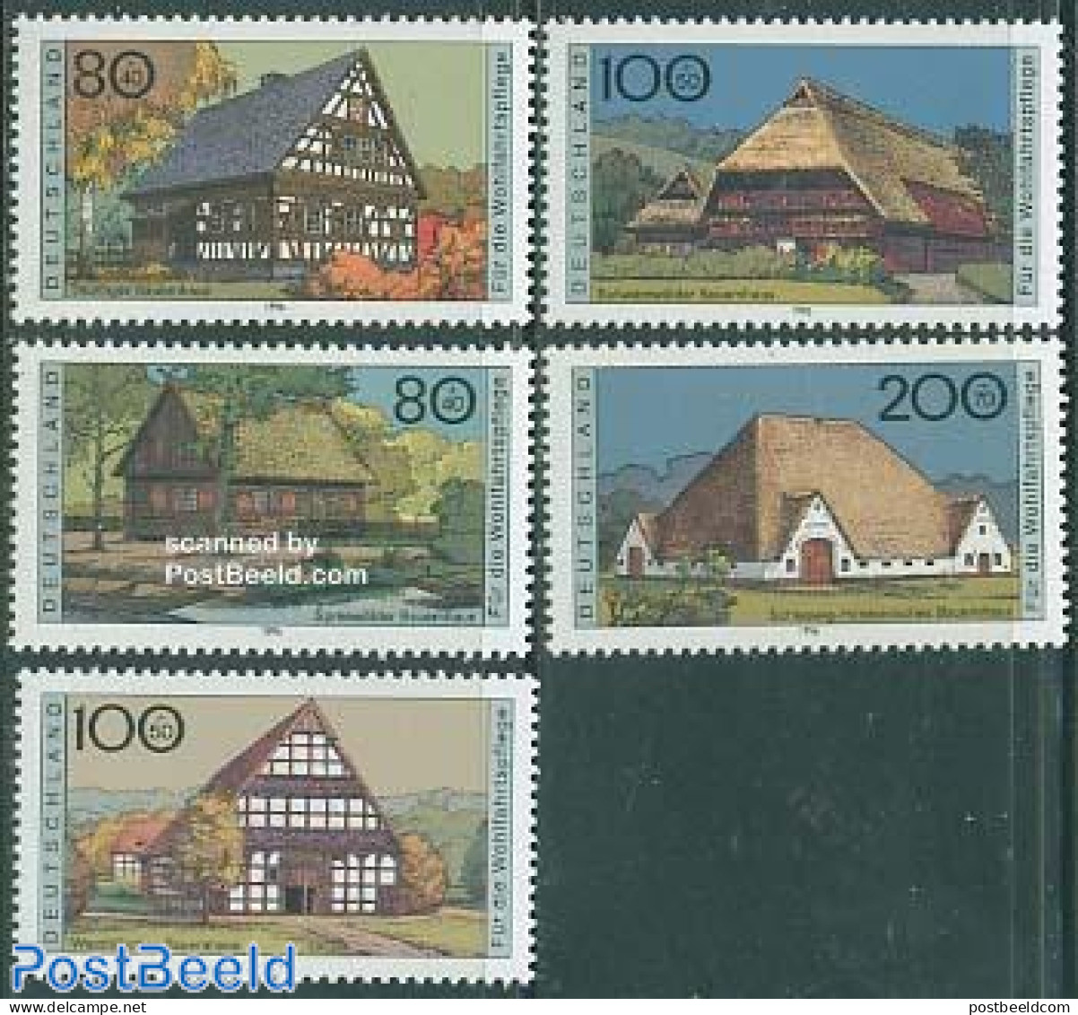 Germany, Federal Republic 1996 Farm Houses 5v, Mint NH, Art - Architecture - Ongebruikt