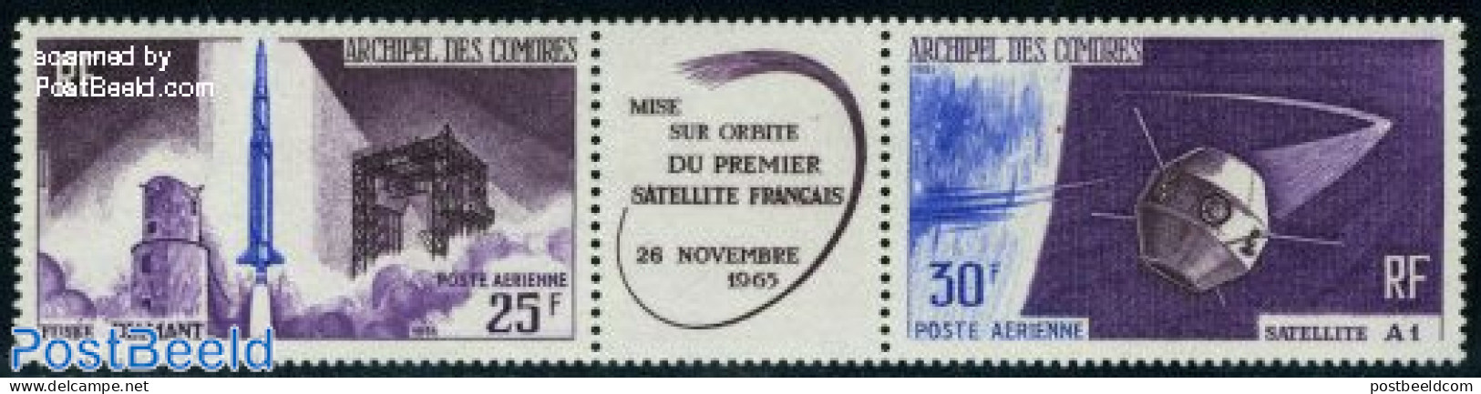 Comoros 1966 First French Satellite 2v+tab [:T:], Mint NH, Transport - Various - Space Exploration - Joint Issues - Gemeinschaftsausgaben