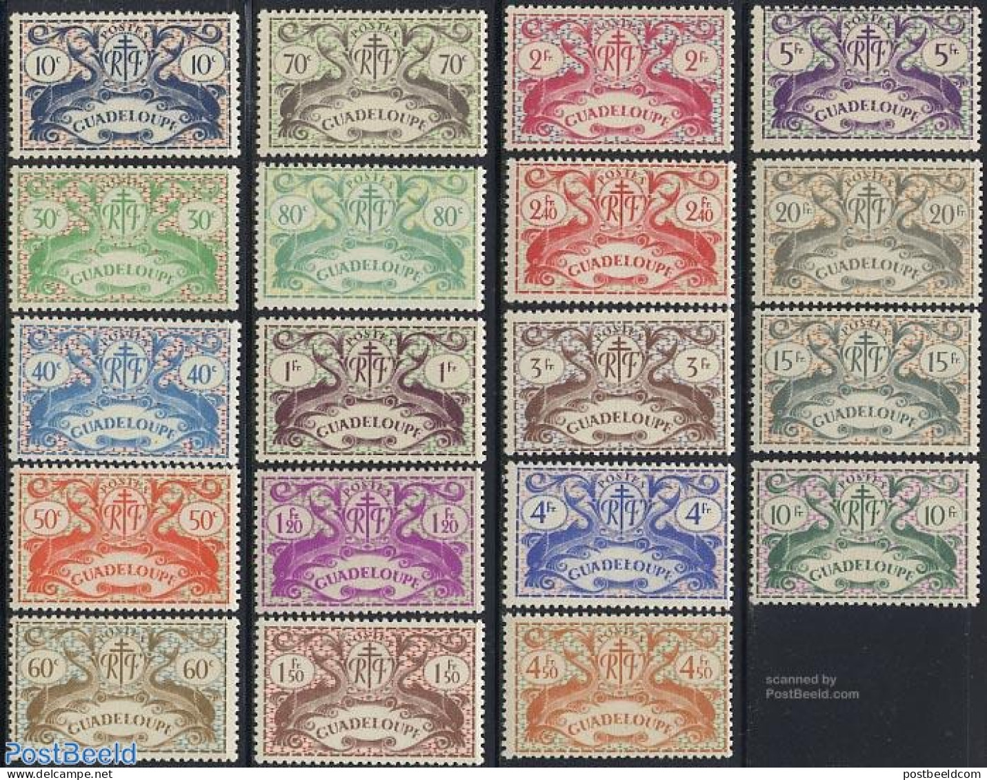 Guadeloupe 1945 Definitives 19v, Mint NH, Nature - Fish - Unused Stamps
