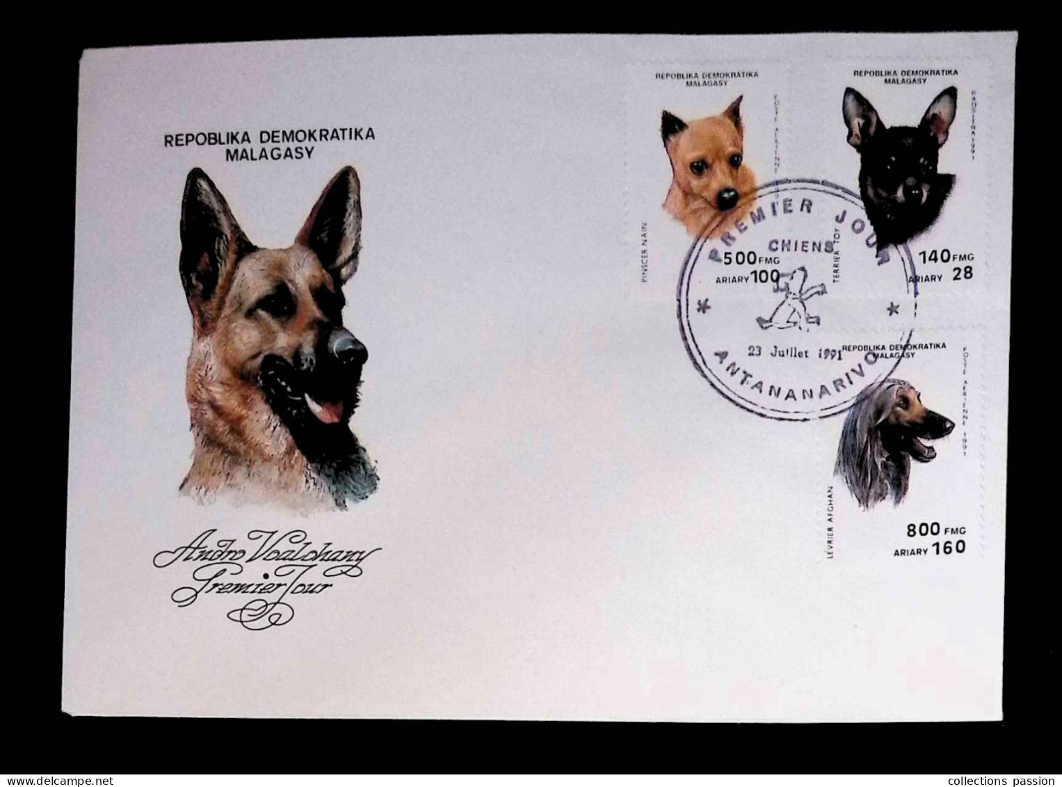 CL, FDC, Premier Jour, Repoblika Demokratika Malagasy, Antananarivo, 23 Juillet 1991, Chiens, Dogs - Madagaskar (1960-...)