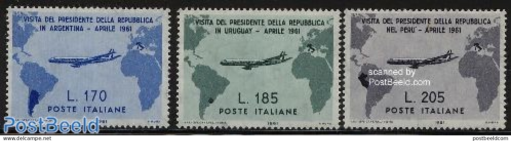 Italy 1961 South American Flight 3v, Mint NH, Transport - Various - Aircraft & Aviation - Maps - Altri & Non Classificati