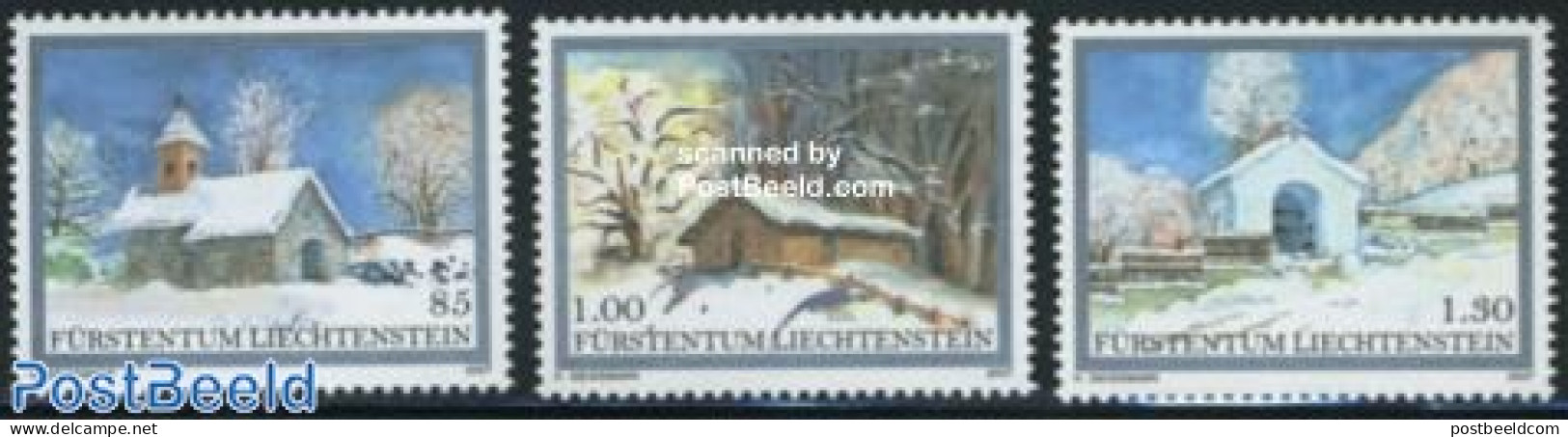 Liechtenstein 2007 Christmas 3v, Mint NH, Religion - Christmas - Churches, Temples, Mosques, Synagogues - Unused Stamps