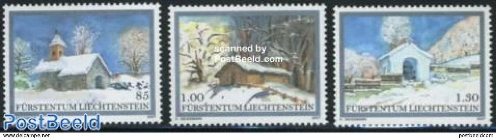 Liechtenstein 2007 Christmas 3v, Mint NH, Religion - Christmas - Churches, Temples, Mosques, Synagogues - Ungebraucht