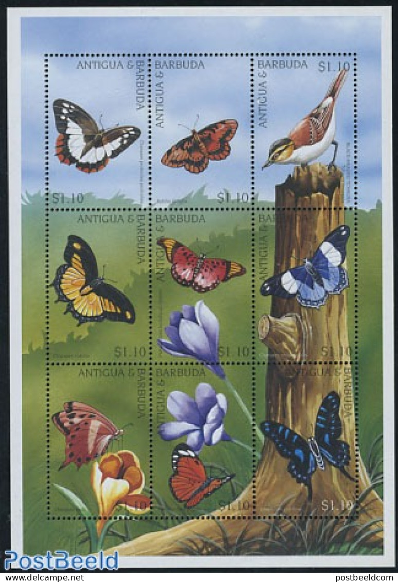 Antigua & Barbuda 1997 Birds & Butterflies 9v M/s, Charaxes Protoclea, Mint NH, Nature - Birds - Butterflies - Antigua En Barbuda (1981-...)