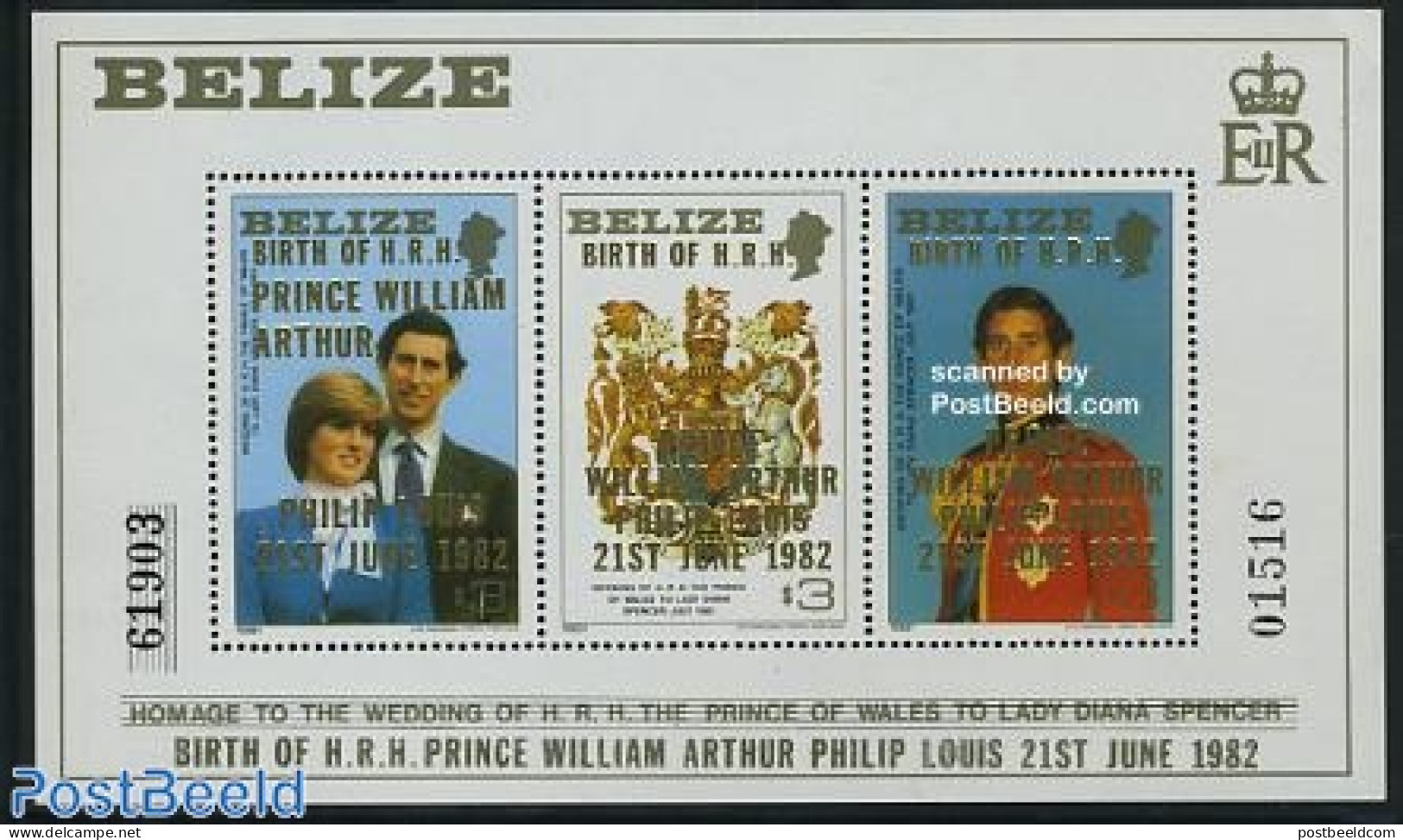 Belize/British Honduras 1982 Royal Baby S/s, Mint NH, History - Charles & Diana - Kings & Queens (Royalty) - Familias Reales