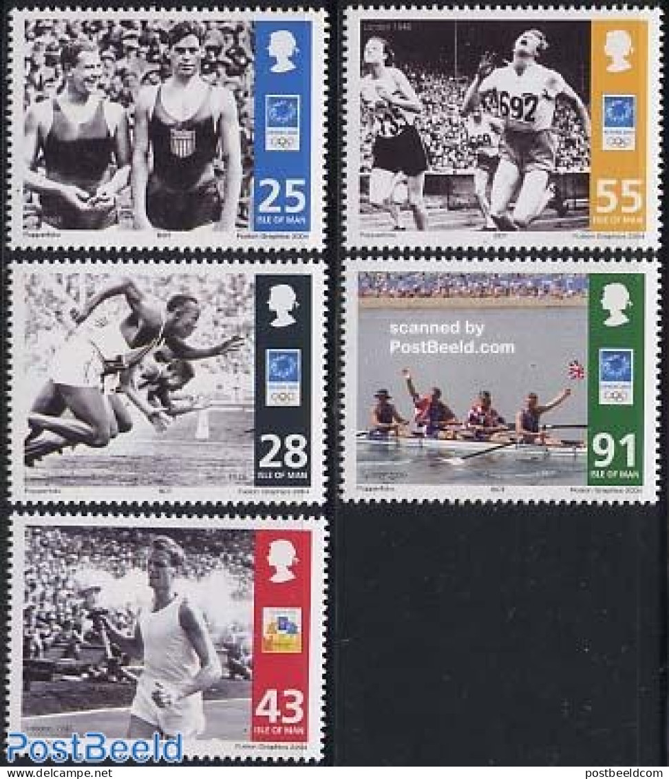 Isle Of Man 2004 Olympic Legends 5v, Mint NH, Sport - Athletics - Kayaks & Rowing - Olympic Games - Athletics