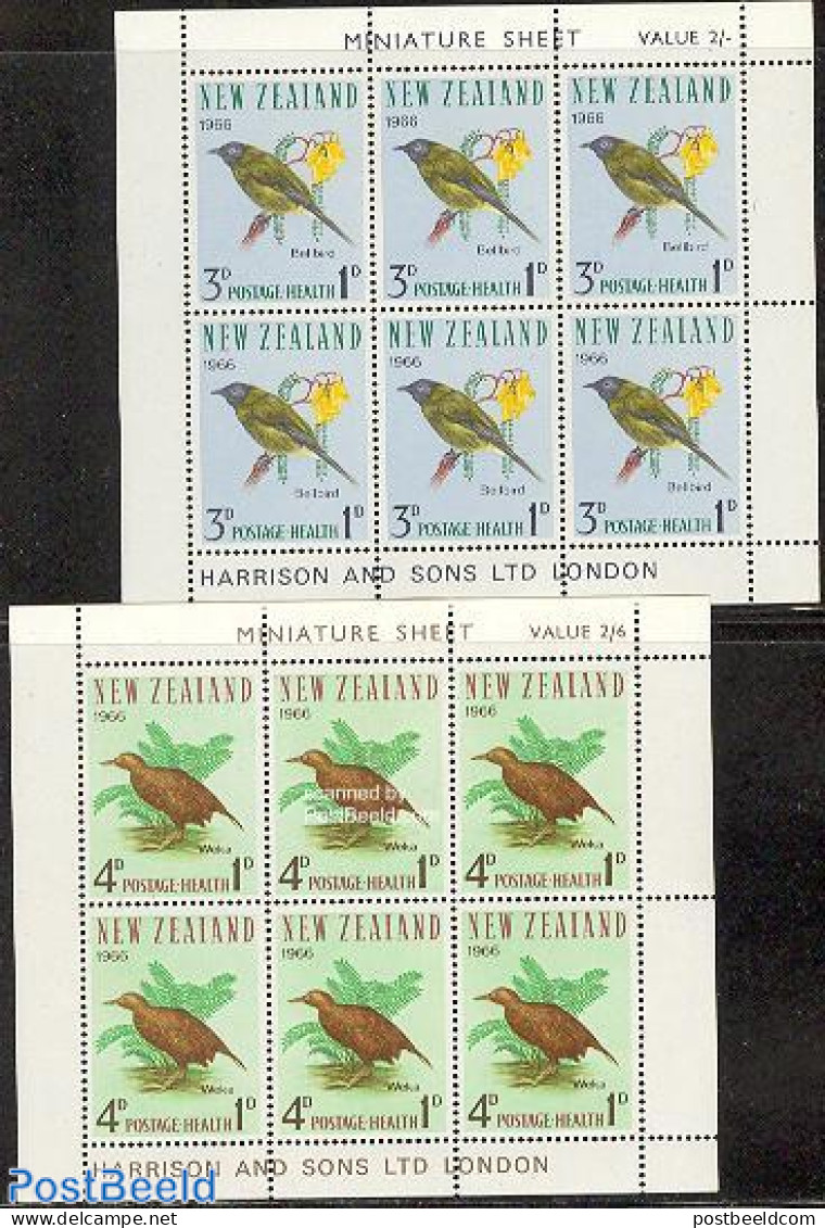 New Zealand 1966 Health, Birds 2 M/s, Mint NH, Health - Nature - Health - Birds - Neufs