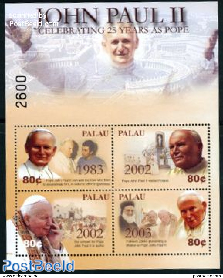 Palau 2004 Pope John Paul II 4v M/s, Mint NH, Religion - Pope - Religion - Päpste