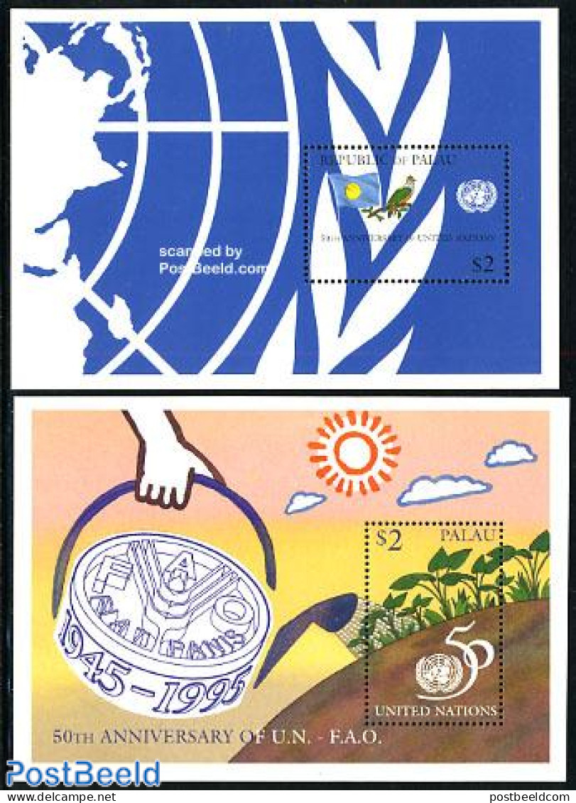 Palau 1995 50 Years UNO 2 S/s, Mint NH, Health - History - Various - Food & Drink - United Nations - Agriculture - Alimentazione