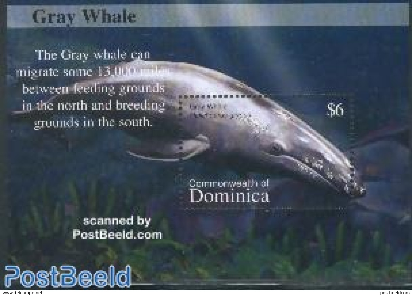 Dominica 2002 Gray Whale S/s, Mint NH, Nature - Sea Mammals - Dominikanische Rep.