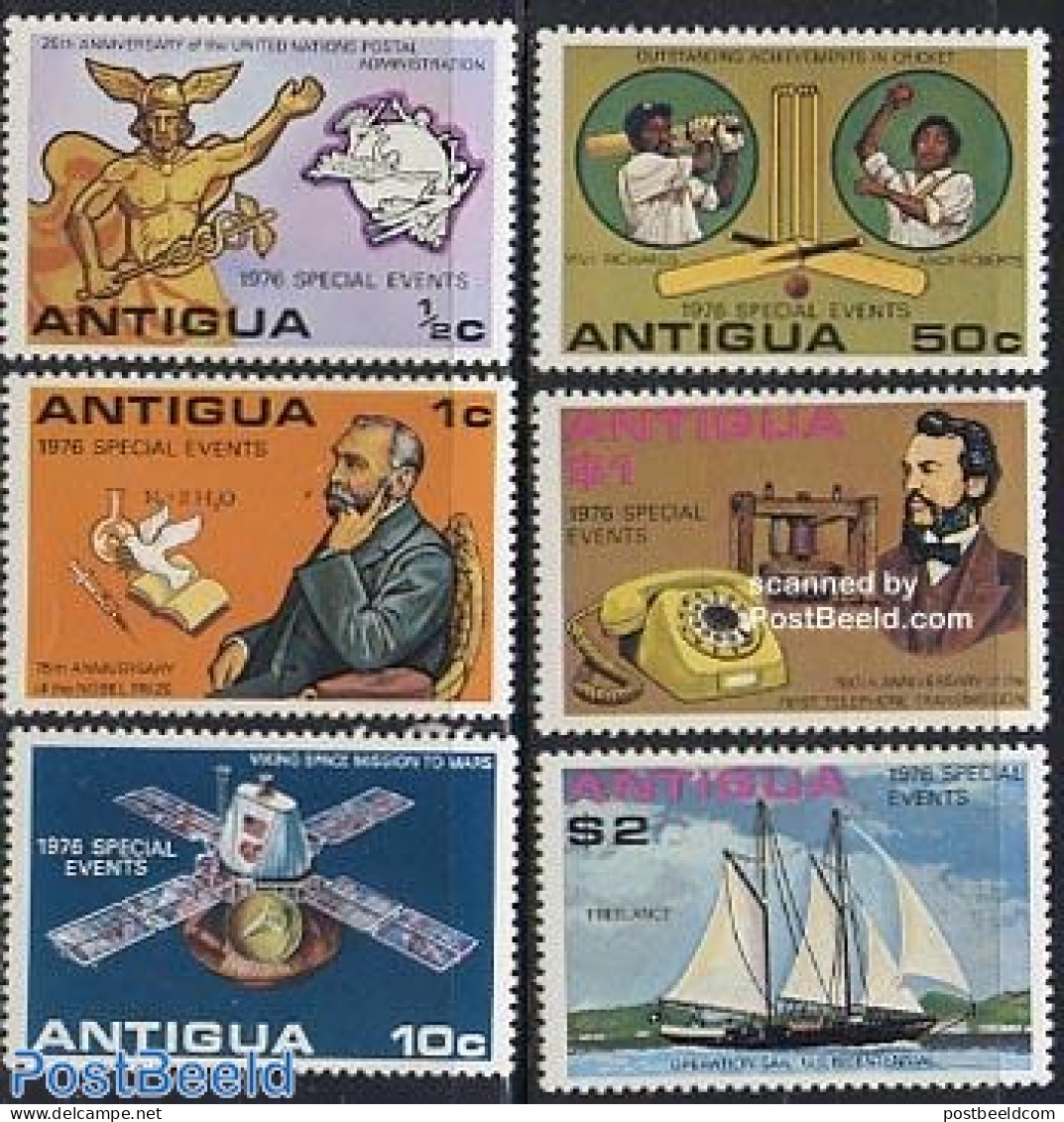 Antigua & Barbuda 1976 Mixed Issue 6v, Mint NH, Science - Sport - Transport - Telecommunication - Sport (other And Mix.. - Telecom