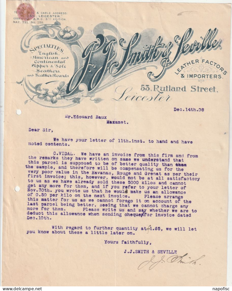 98-J.J.Smith & Seville....English, American & Continental Upper & Stole Leathers...Leicester...(U.K) ...1908 - Verenigd-Koninkrijk