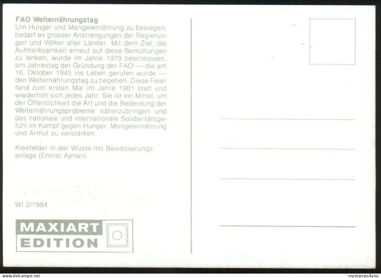 Mk UN Vienna (UNO) Maximum Card 1984 MiNr 39 | World Food Day. Irrigation #max-0039 - Cartes-maximum