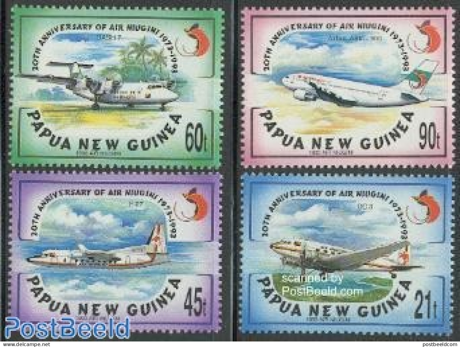 Papua New Guinea 1993 Air Niugini 4v, Mint NH, Transport - Fokker Airplanes - Aircraft & Aviation - Aerei