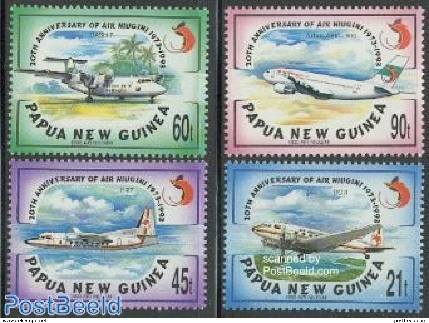 Papua New Guinea 1993 Air Niugini 4v, Mint NH, Transport - Fokker Airplanes - Aircraft & Aviation - Vliegtuigen