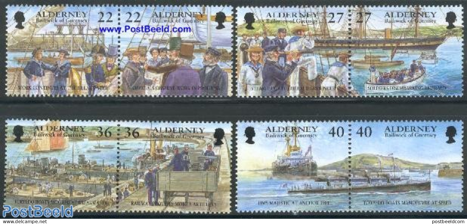 Alderney 2001 Garrison Island 4x2v [:], Mint NH, History - Transport - Militarism - Railways - Ships And Boats - Militares
