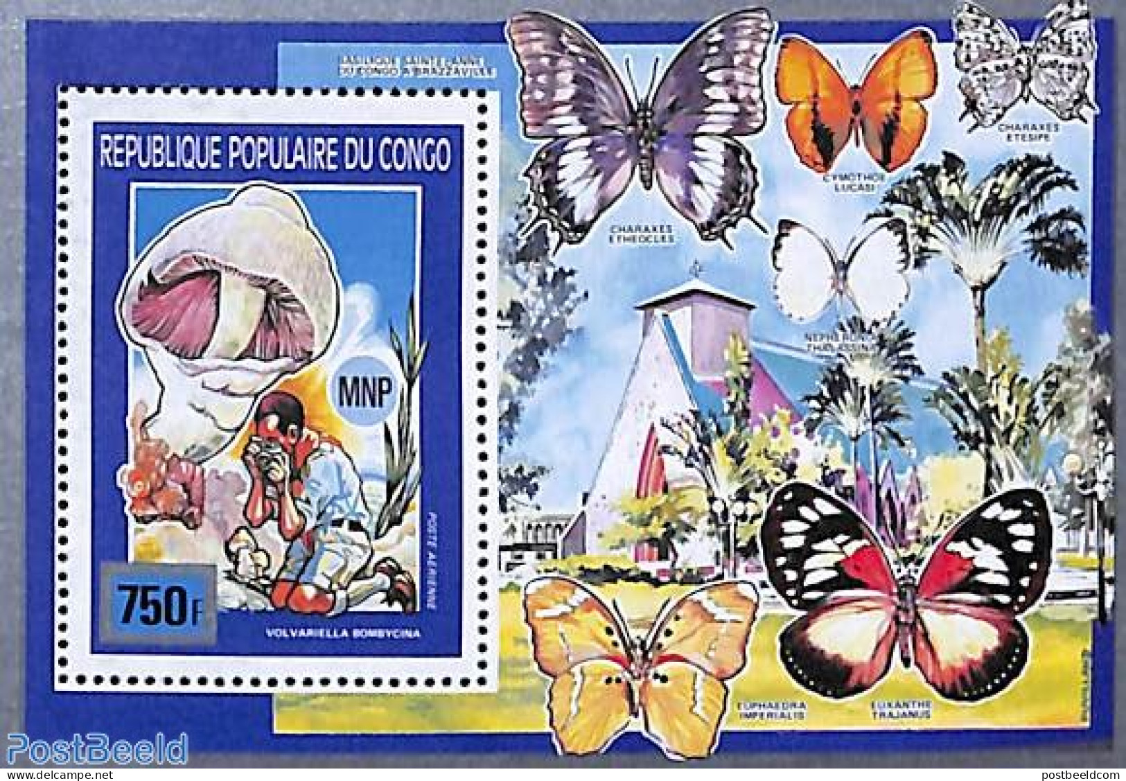 Congo Republic 1991 Scouting, Butterflies S/s, Mint NH, Nature - Sport - Butterflies - Mushrooms - Scouting - Pilze