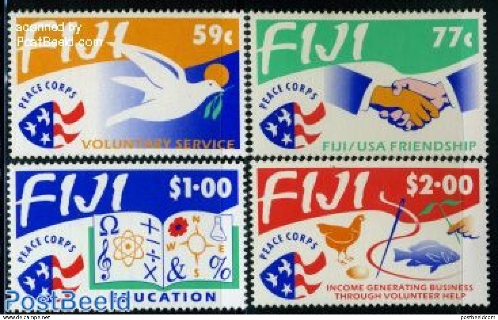 Fiji 1993 US Peace Corps 4v, Mint NH, History - Nature - Militarism - Birds - Fish - Poultry - Art - Books - Militares