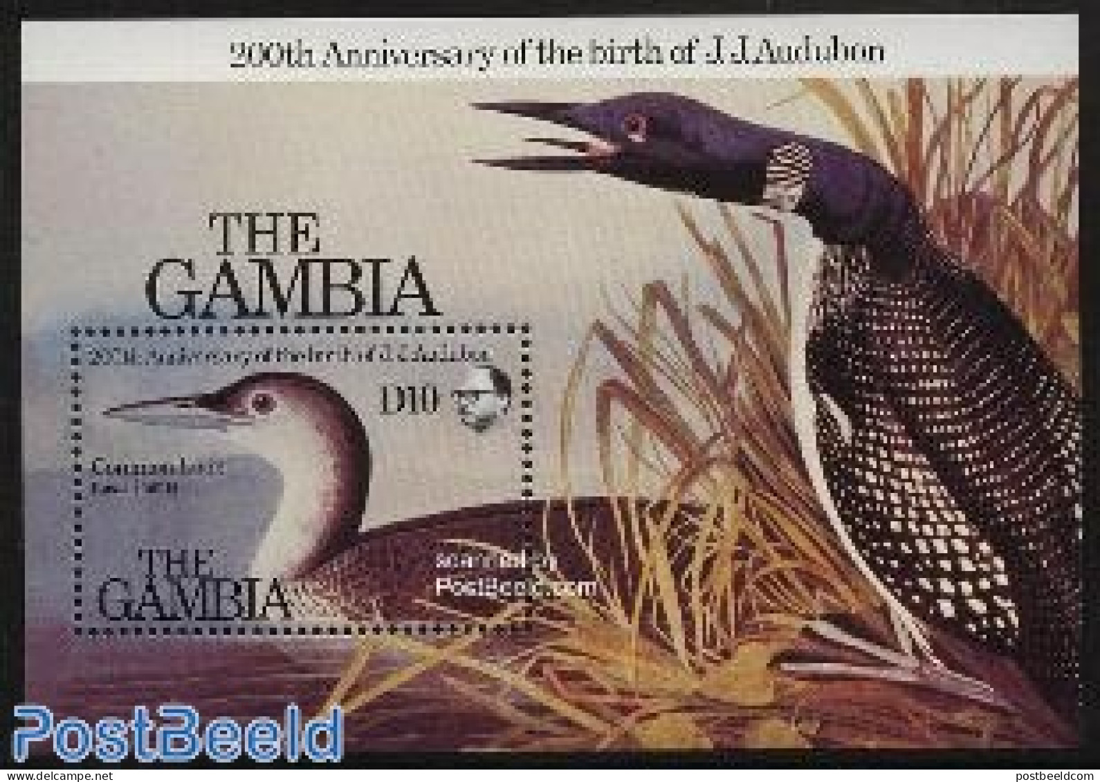 Gambia 1985 J.J. Audubon S/s, Mint NH, Nature - Birds - Ducks - Art - Paintings - Gambie (...-1964)