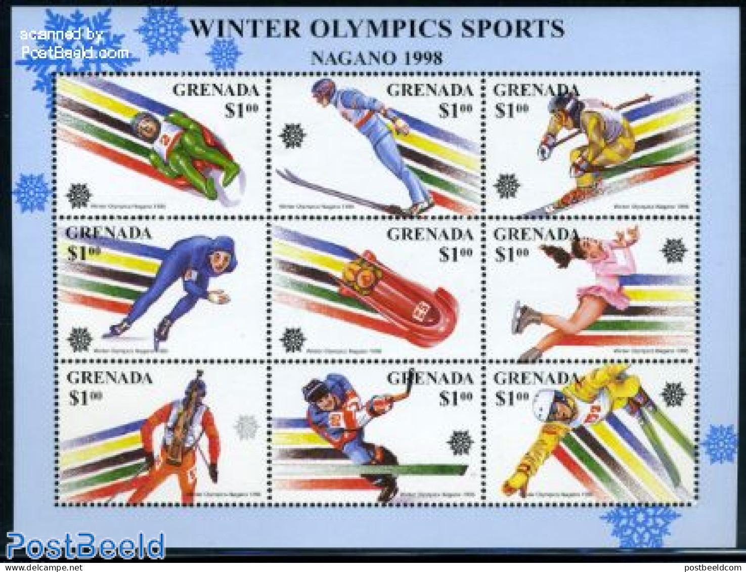 Grenada 1997 Olympic Winter Games 9v M/s, Mint NH, Sport - (Bob) Sleigh Sports - Ice Hockey - Olympic Winter Games - S.. - Invierno