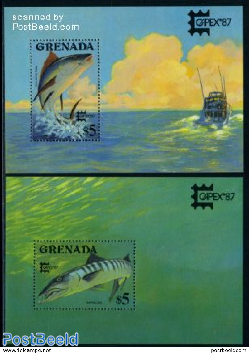 Grenada 1987 Capex, Fish 2 S/s, Mint NH, Nature - Transport - Fish - Ships And Boats - Poissons