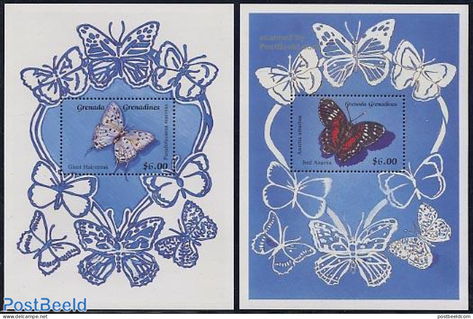 Grenada Grenadines 1989 Butterflies 2 S/s, Mint NH, Nature - Butterflies - Grenada (1974-...)