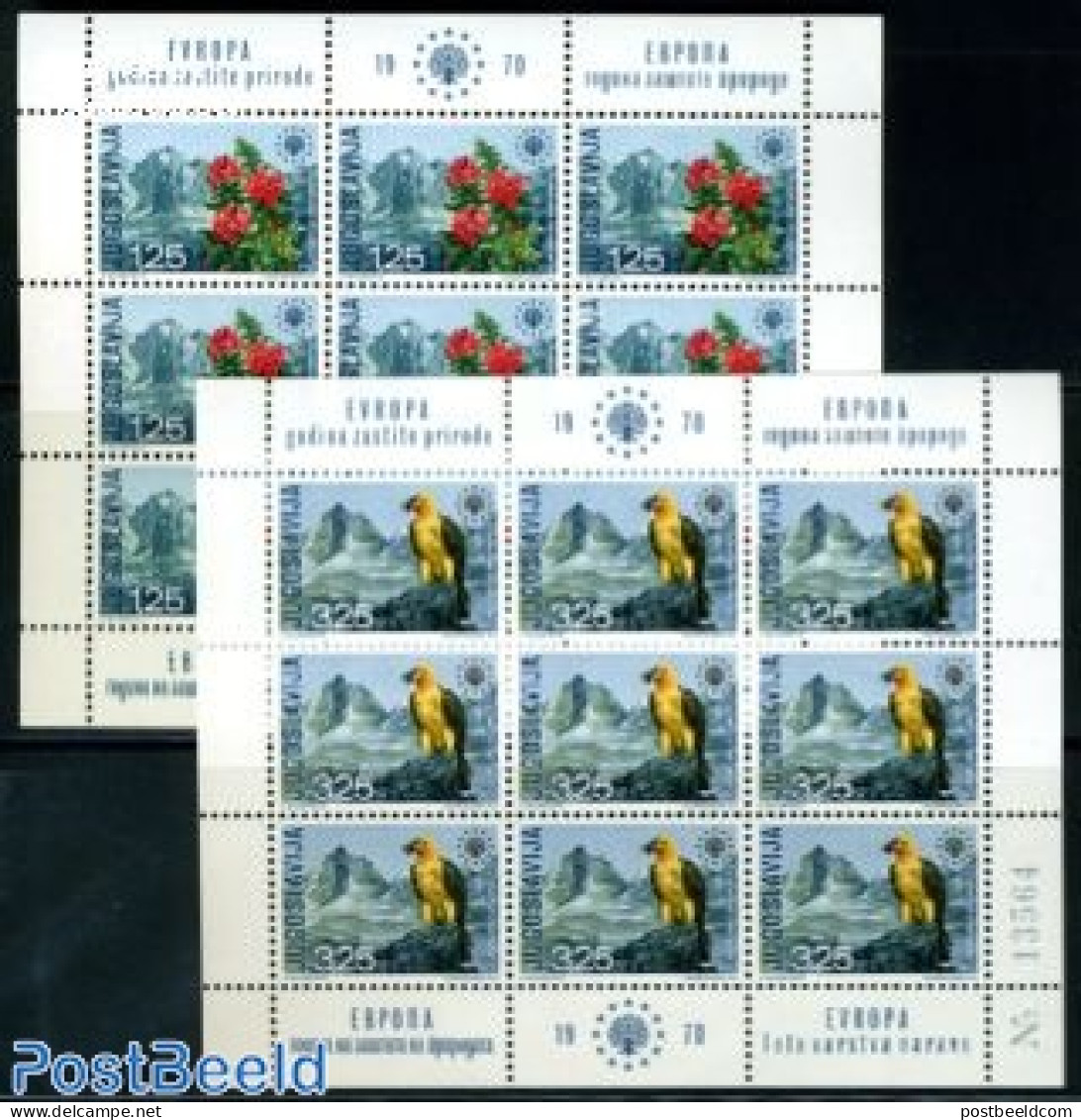 Yugoslavia 1970 Eur. Nature 2 M/ss, Mint NH, History - Nature - Europa Hang-on Issues - Birds - Flowers & Plants - Ungebraucht