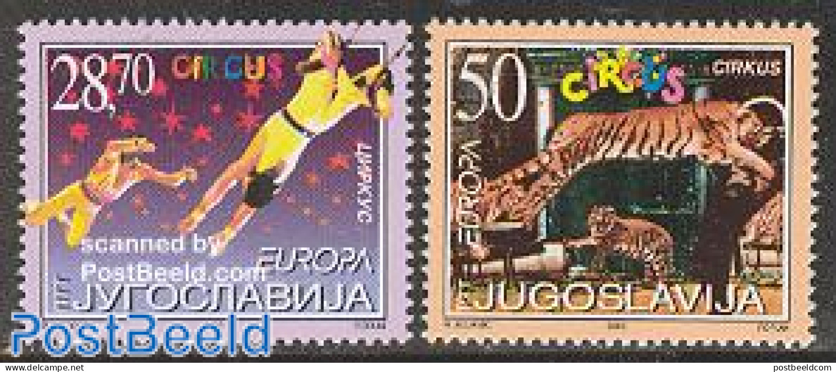 Yugoslavia 2002 Europa, Circus 2v, Mint NH, History - Nature - Performance Art - Europa (cept) - Cat Family - Circus - Unused Stamps