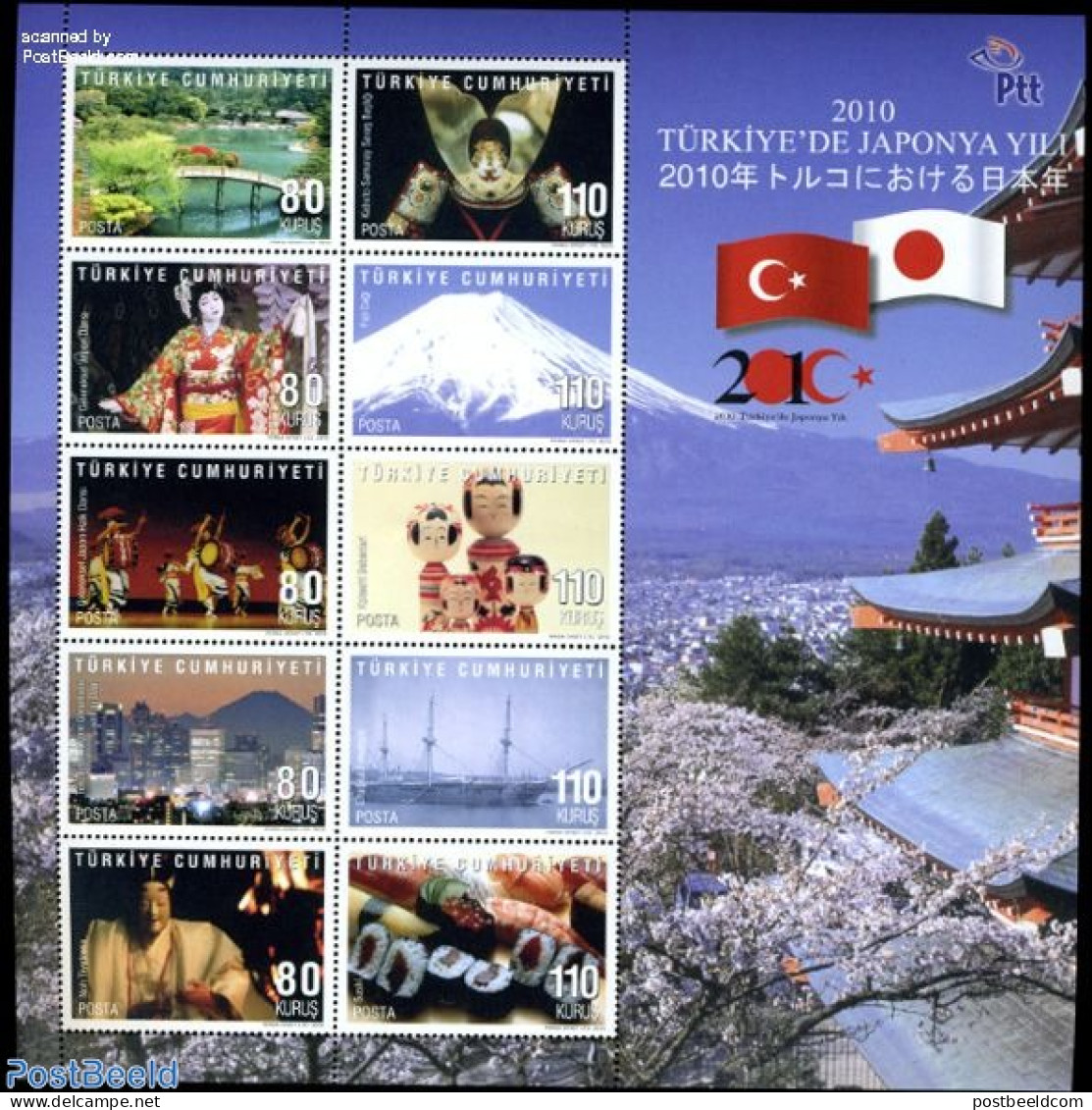 Türkiye 2010 Joint Issue With Japan 10v M/s, Mint NH, Health - Sport - Transport - Various - Food & Drink - Mountains.. - Autres & Non Classés