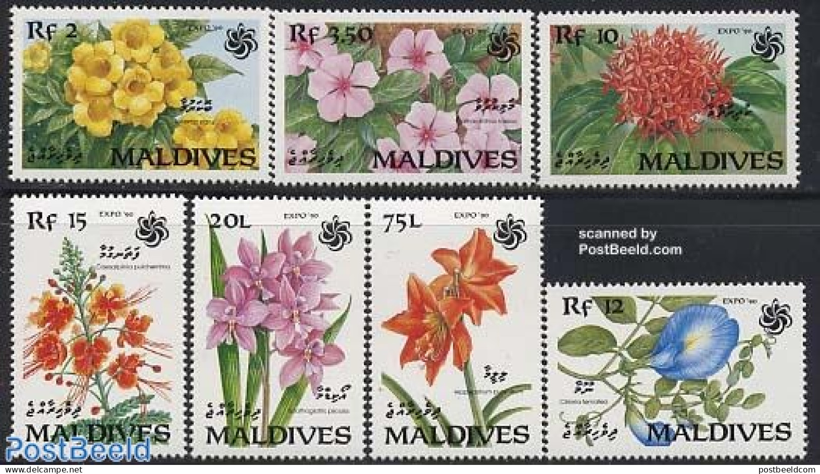 Maldives 1990 Expo 90 7v, Mint NH, Nature - Flowers & Plants - Malediven (1965-...)