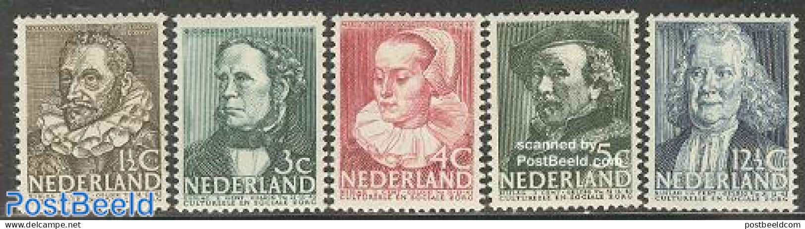 Netherlands 1938 Famous Persons 5v, Mint NH, Science - Chemistry & Chemists - Art - Authors - Self Portraits - Nuevos