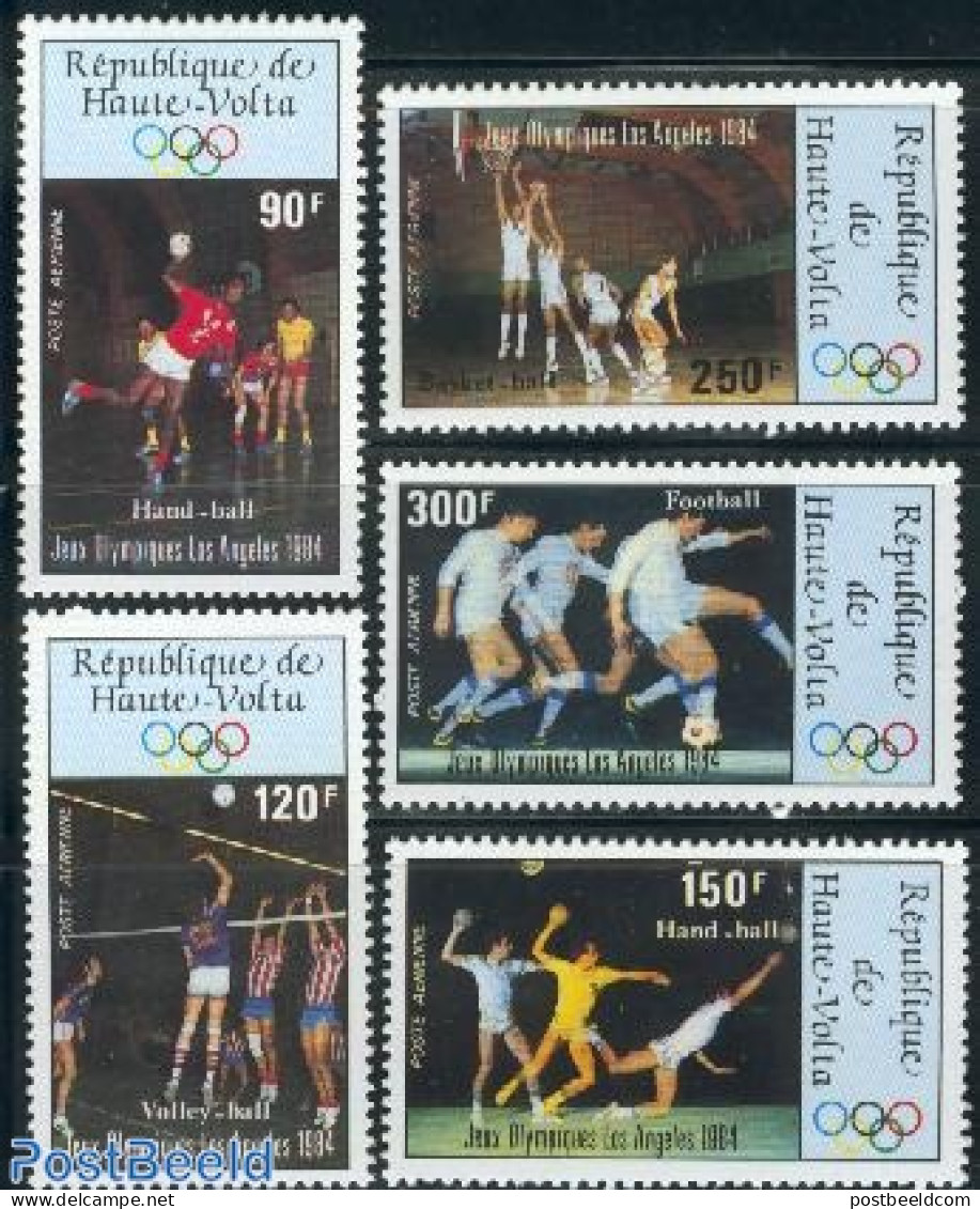 Upper Volta 1984 Olympic Games Los Angeles 5v, Mint NH, Sport - Basketball - Handball - Olympic Games - Volleyball - Pallacanestro