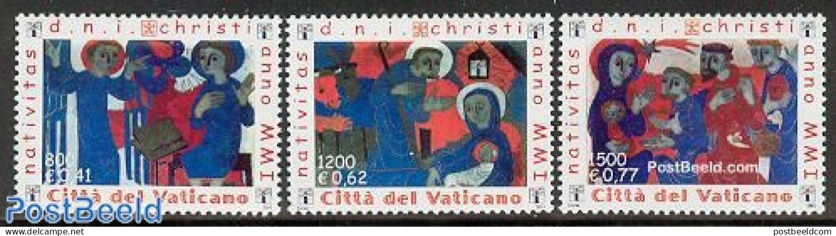 Vatican 2001 Christmas 3v, Mint NH, Religion - Christmas - Neufs