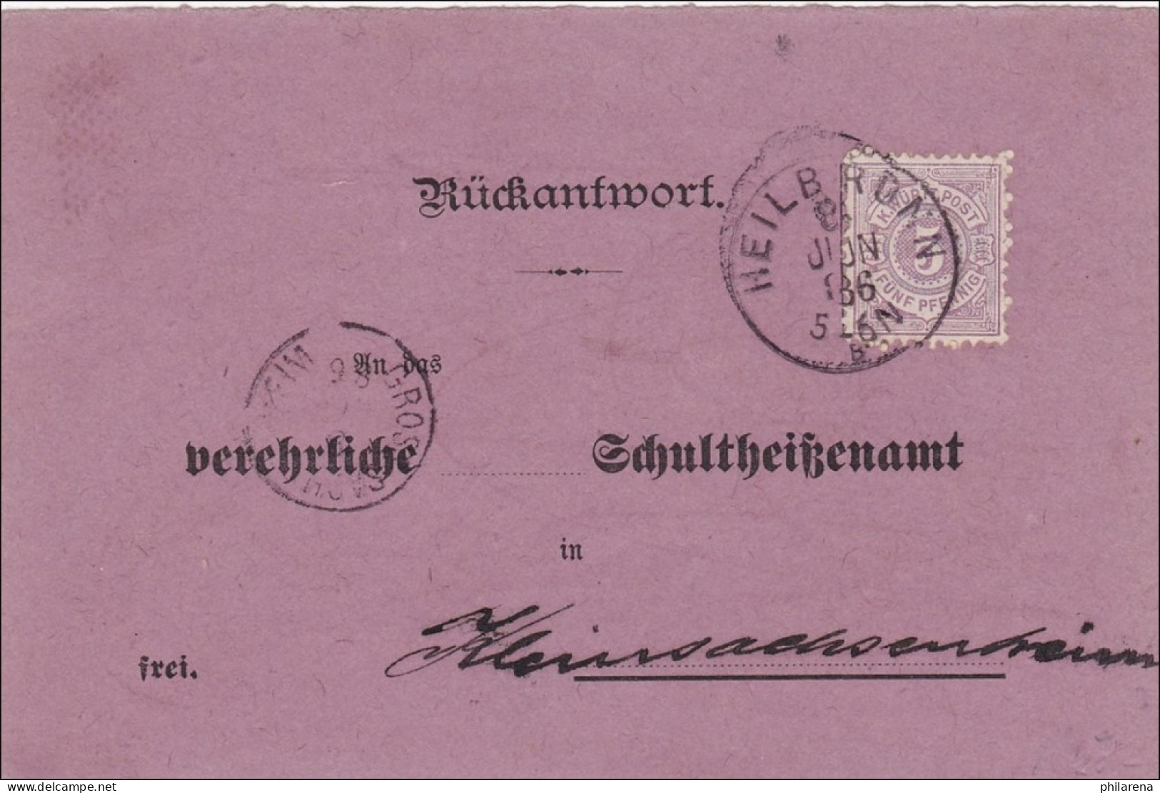 Württemberg:  Rückantwort Von Heilbronn Nach Kleinsachsenheimi - Covers & Documents