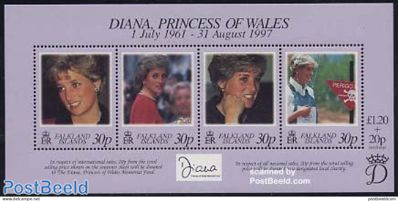 Falkland Islands 1998 Death Of Diana S/s, Mint NH, History - Charles & Diana - Kings & Queens (Royalty) - Royalties, Royals