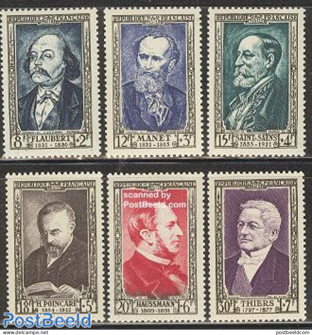 France 1952 Famous Persons 6v, Mint NH, History - Performance Art - Science - Politicians - Music - Statistics - Art -.. - Nuovi