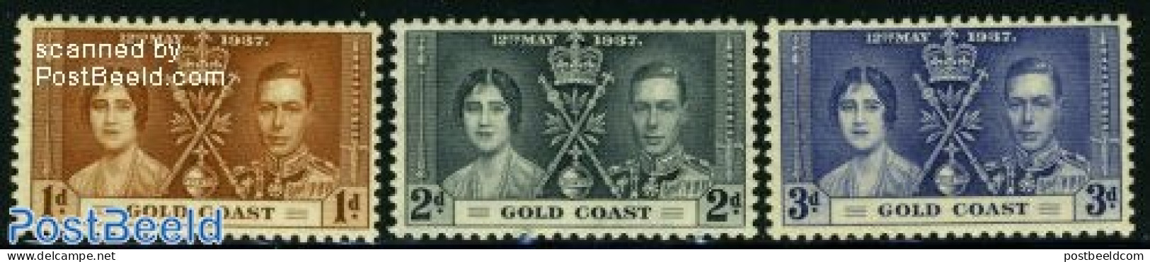 Gold Coast 1937 Coronation 3v, Mint NH, History - Kings & Queens (Royalty) - Case Reali