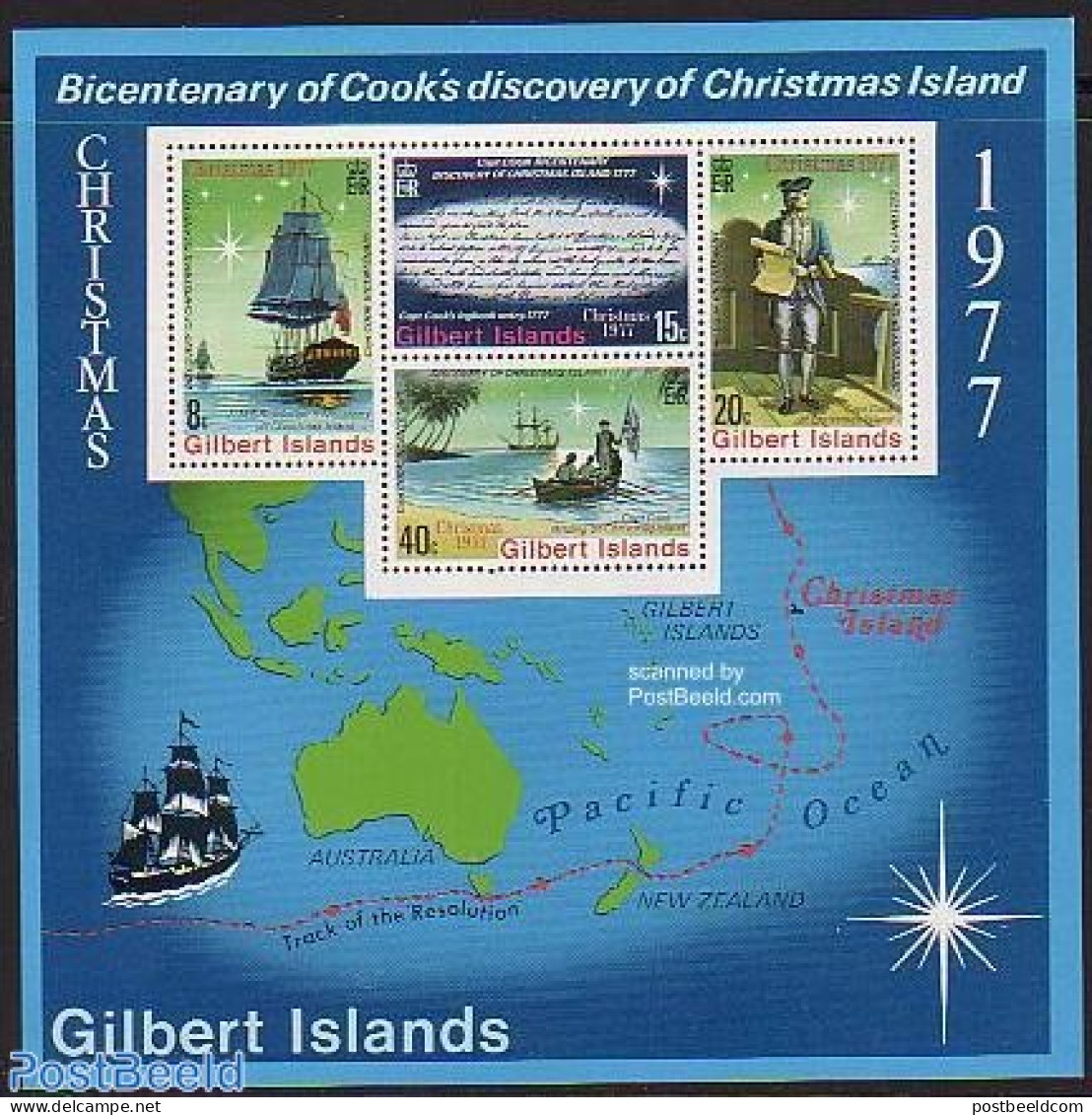 Gilbert And Ellice Islands 1977 James Cook S/s, Mint NH, History - Transport - Explorers - Ships And Boats - Art - Han.. - Explorers