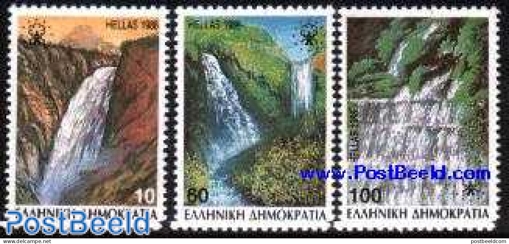 Greece 1988 Falls 3v, Mint NH, History - Nature - Europa Hang-on Issues - National Parks - Water, Dams & Falls - Nuevos
