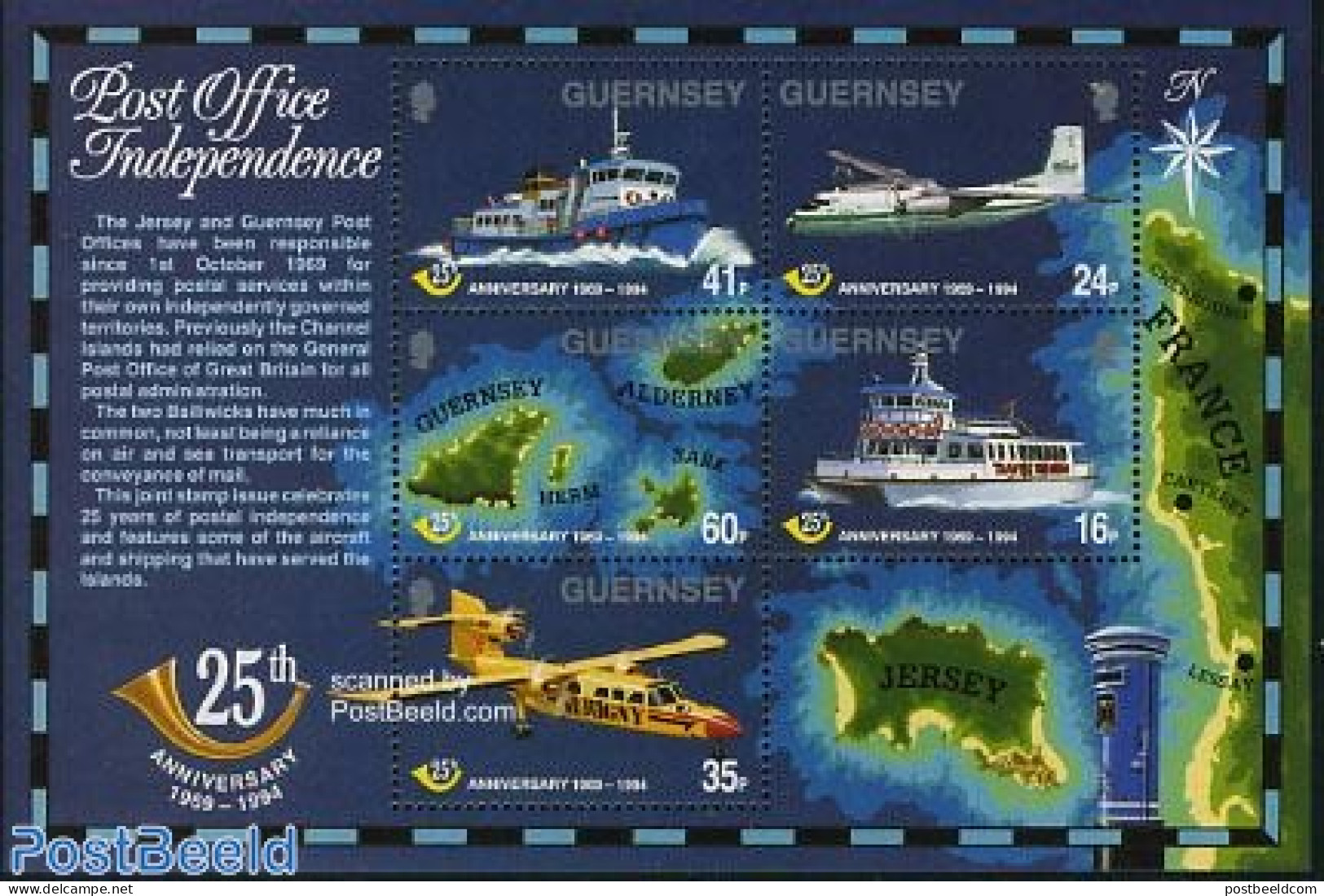 Guernsey 1994 Postal Service S/s, Joint Issue With Jersey, Mint NH, Transport - Various - Post - Aircraft & Aviation -.. - Poste