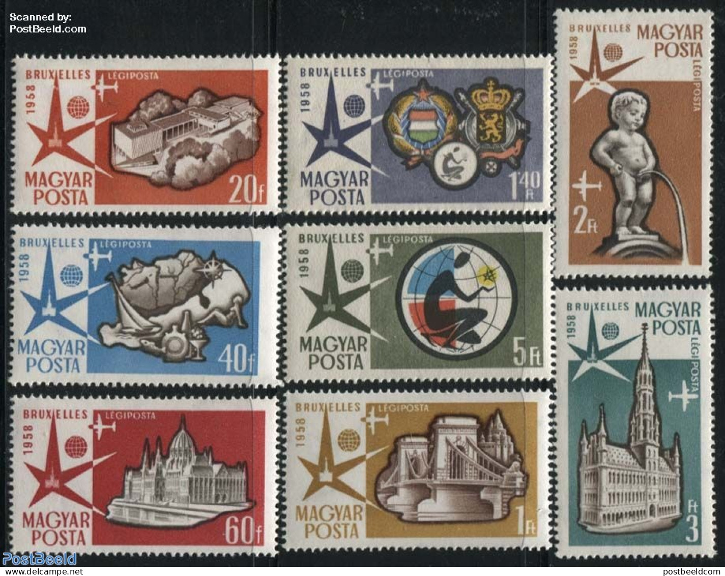 Hungary 1958 World Expo 8v, Mint NH, History - Various - Coat Of Arms - World Expositions - Art - Bridges And Tunnels .. - Nuevos