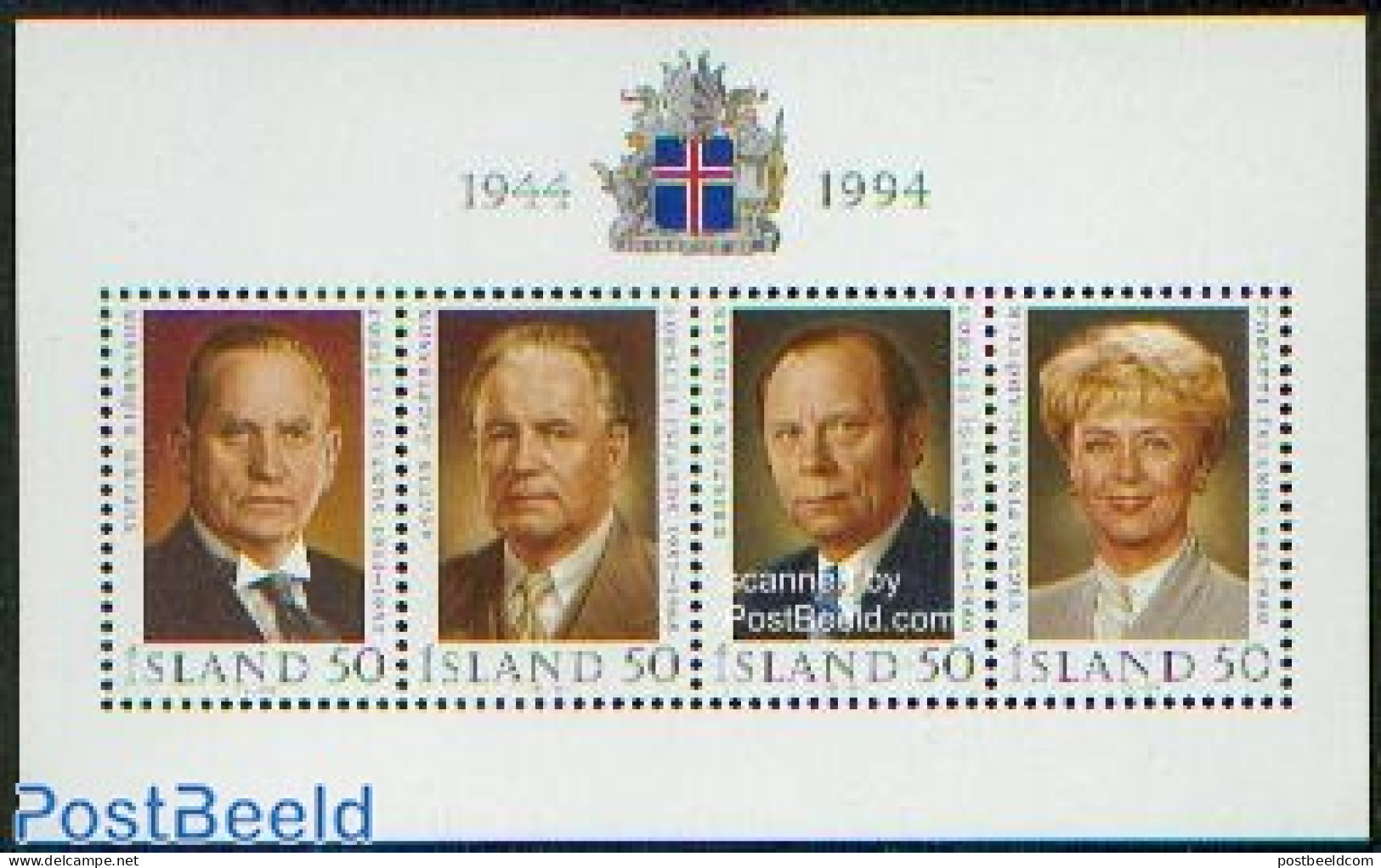 Iceland 1994 Republic Anniversary S/s, Mint NH, History - Politicians - Nuevos